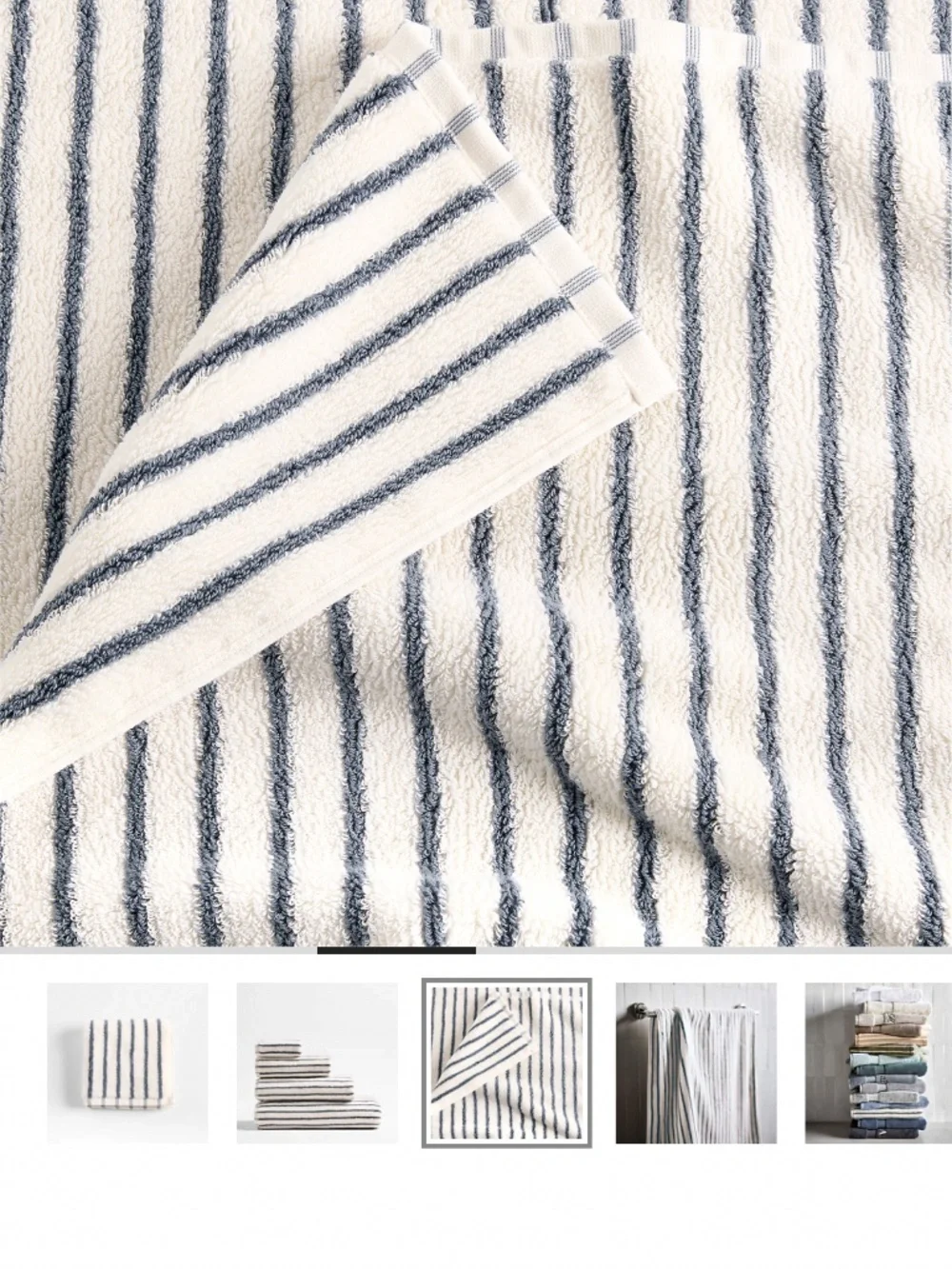 Organic Turkish Cotton Pampas Ivory and Evening Blue Striped Towel Set